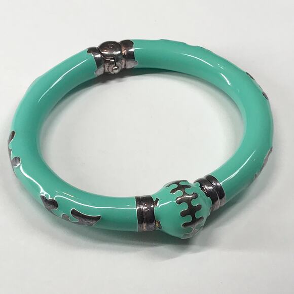 Arte D’Argento Sterling Silver Italy Mint Green Enamel Hinged Bangle Bracelet - Picture 13 of 13